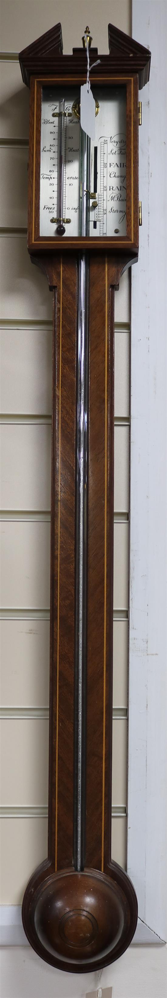 A modern mahogany George III style stick barometer W.14cm